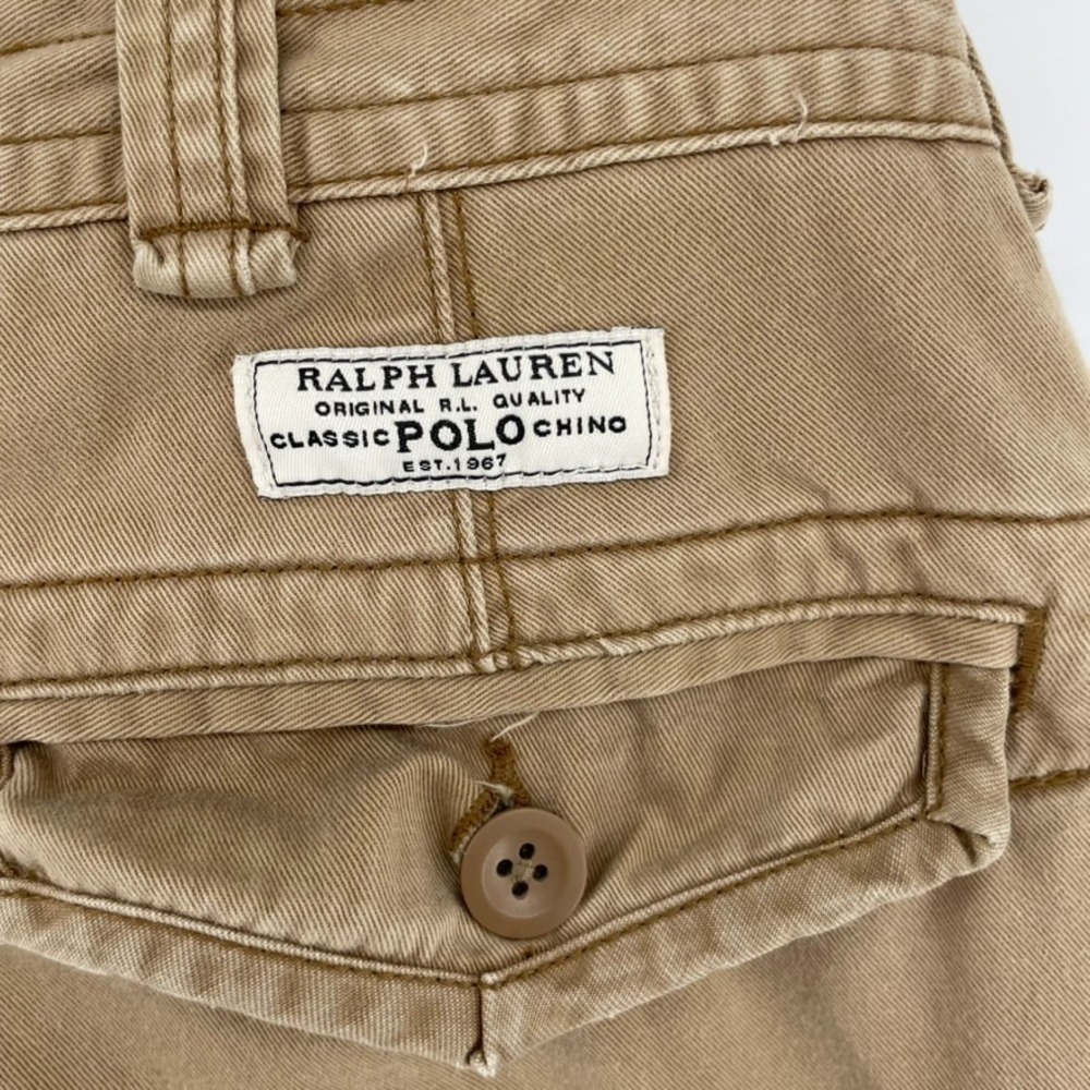 Polo Ralph Lauren Chino Cargo Shorts Men Sz 34 Khaki 100% Cotton Preppy Grunge - Picture 6 of 10